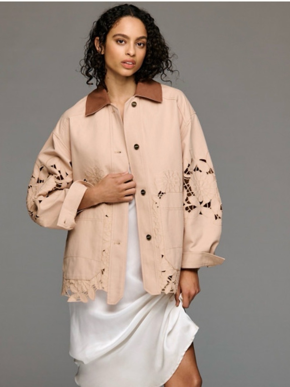 NWT Anthropologie Cotton Floral Cutwork Barn Jacket